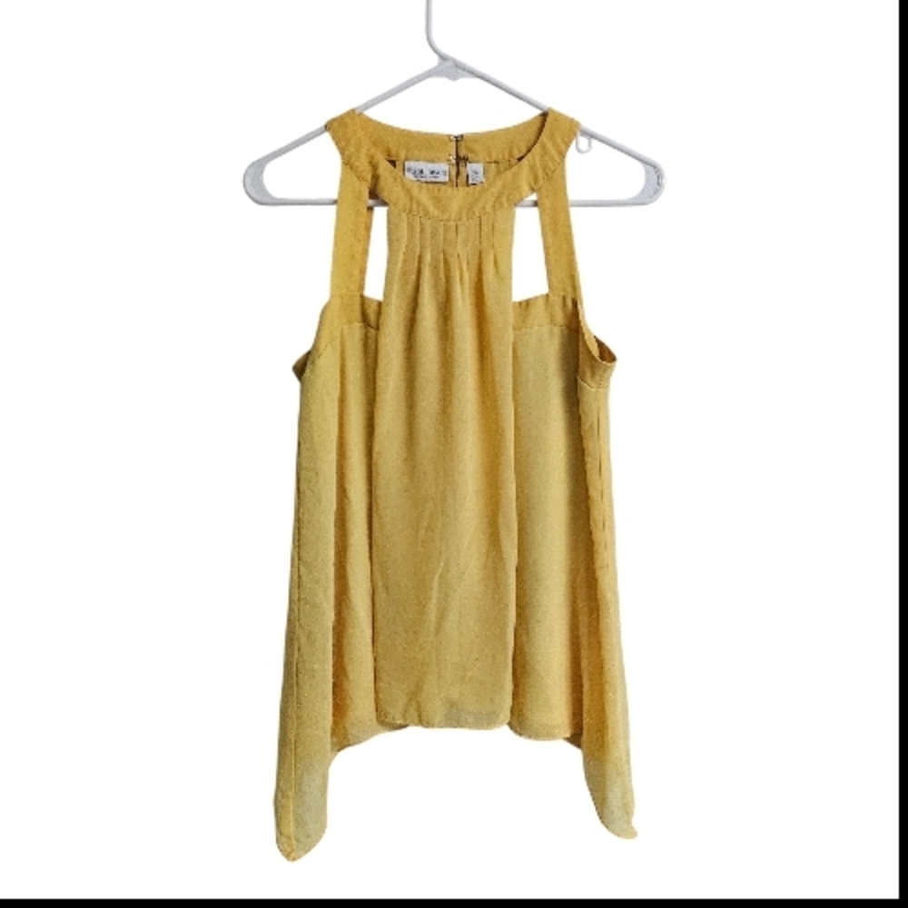 Bisou Bisou Mustard Yellow Halter Neck Flowy Camisole